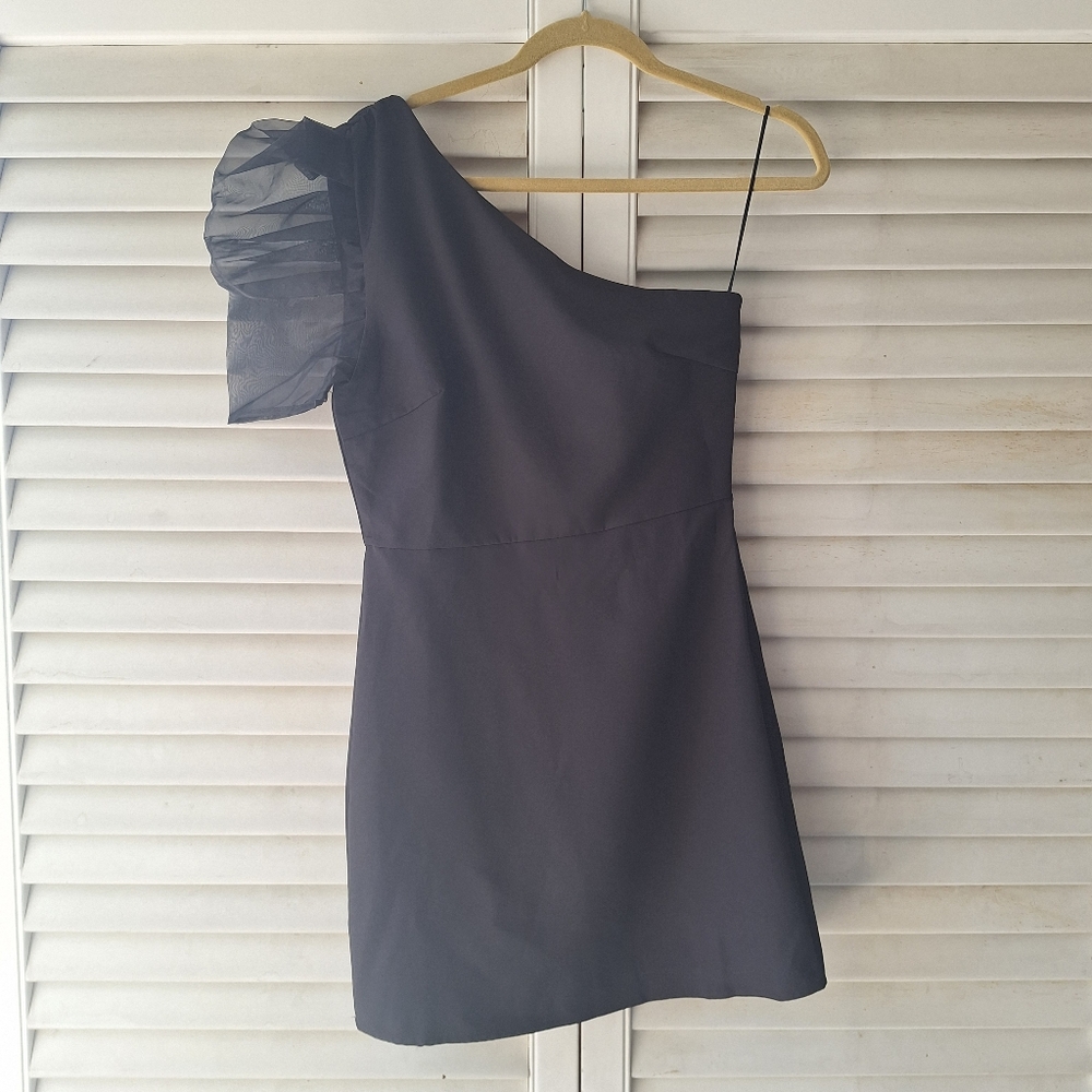 TCEC One Shoulder Asymmetrical Little Black Dress